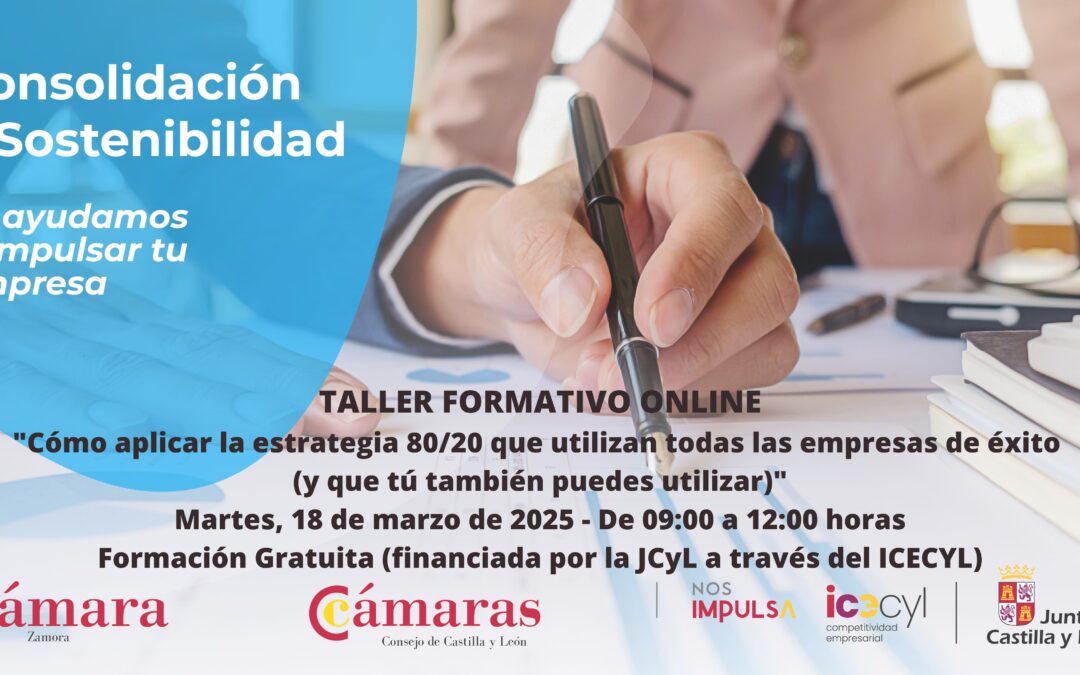 Taller Formativo Online “Cómo aplicar la estrategia 80/20 que utilizan todas las empresas de éxito (y que tú también puedes utilizar)”