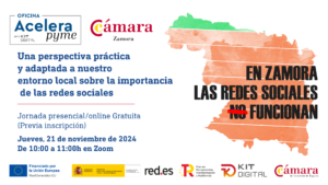 Rótulo anunciador de la jornada sobre redes sociales en zamora ofrecida por Cámara Zamora y Acelera Pyme